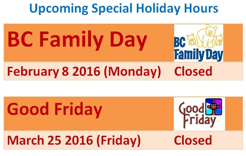 2015 spring special holiday hours